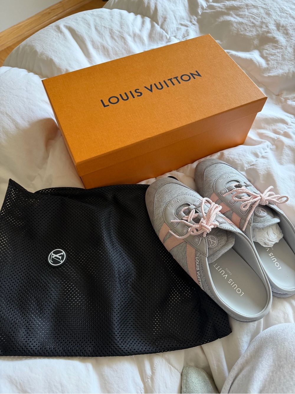 Louis Vuitton Light Gray & Pale Pink Leather Sneakers